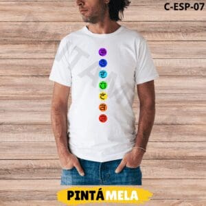 Camiseta Blanca  Adulto C/R- Hombre - 7 Chakras colores