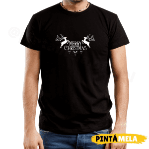 Camiseta Negra Adulto C/R- Hombre - Renos Merry Xtmas